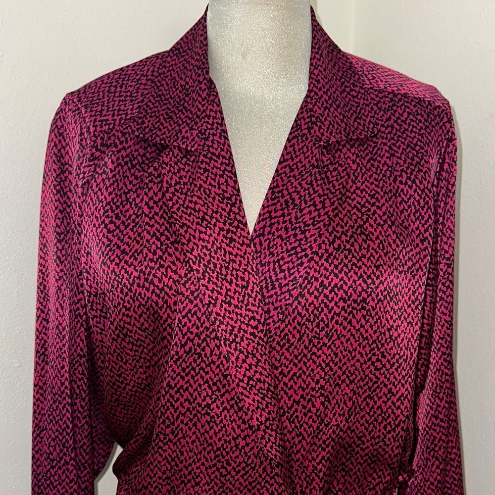 90’s vintage wrap blouse top magenta pink black print small s